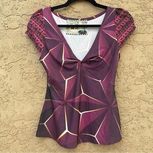 IPNG Design Y2K v neck Stylish Geometric V-Neck Top Womens S/M